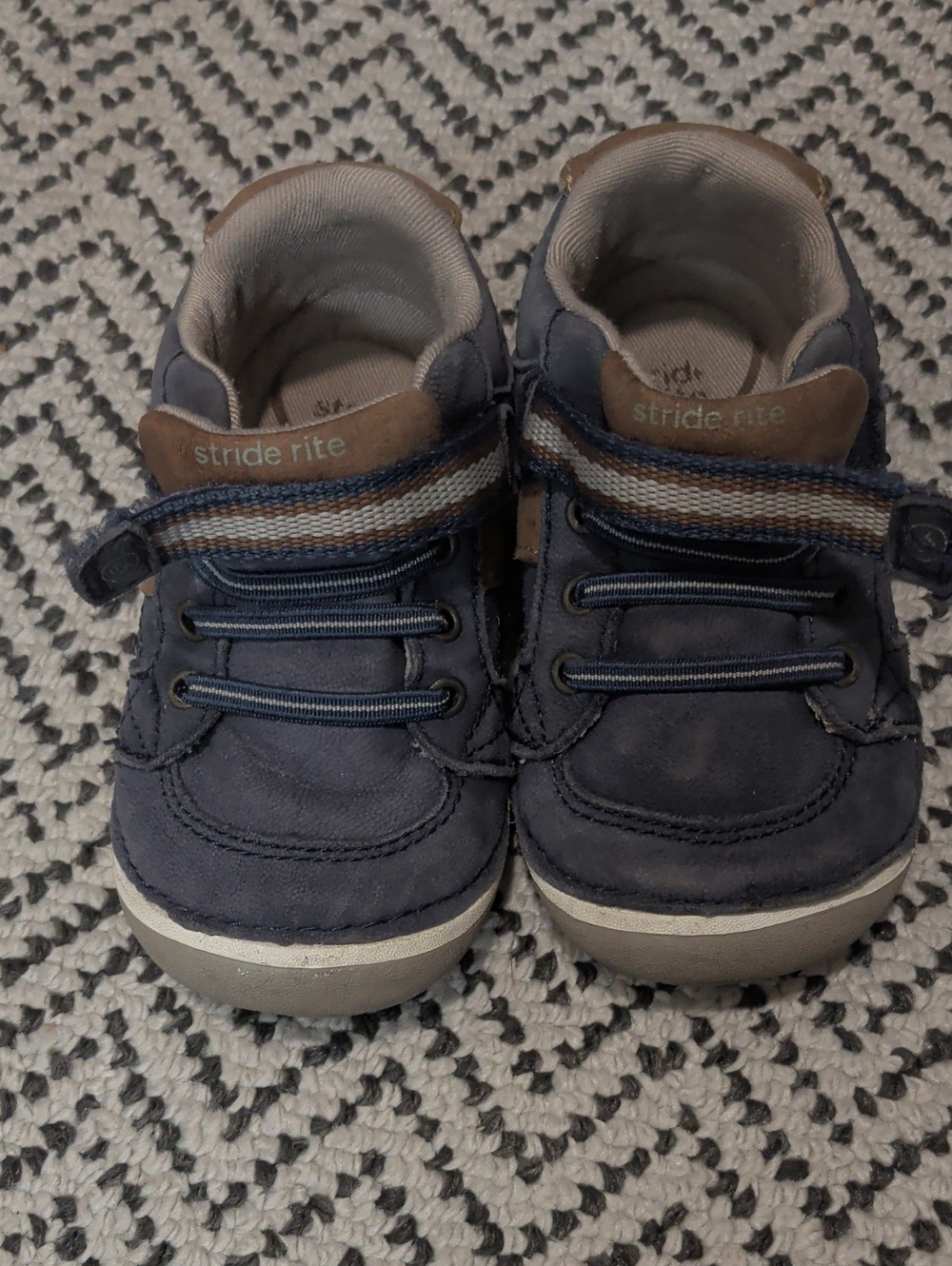 Stride Rite Navy and Tan Hook-and-Loop Kids Sneakers